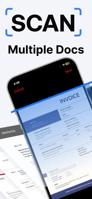 - Multiple Document scanning. - You can secure your documents using Face ID or password - Multipage Editing, OCR & More. - With one click, convert multiple documents into PDF & share with any platform. - More easy to manage, secure documents.